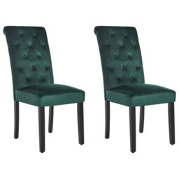 Beliani Set Of 2 Dining Chairs Velva Velvet Dark Green