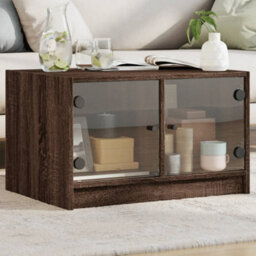 Berkfield Coffee Table With Glass Doors Brown Oak 68X50X42 Cm - thumbnail 1