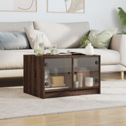 Berkfield Coffee Table With Glass Doors Brown Oak 68X50X42 Cm - thumbnail 3
