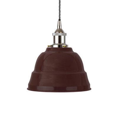 Burgundy Red Lincoln Painted Dome Pendant Light With Nickel Lamp Holder And Grey Twisted Cable - Se Home - image 1