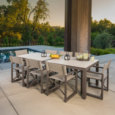 Xample Sunvilla Anchor 9-Piece Sling Dining Set 8 Foldable Chairs, Permastone Table, Rust-Resistant Aluminium, Quick-Dry Fabric + Cover - image 1