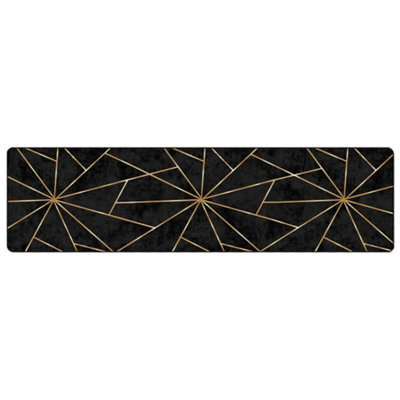 Berkfield Durable Rug Washable Black And Gold 80X300 Cm Anti Slip