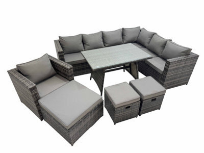 Fimous Rattan Garden Furniture Patio Furniture Sets With Dining Table 3 Stools Dark Grey Mixed - image 1
