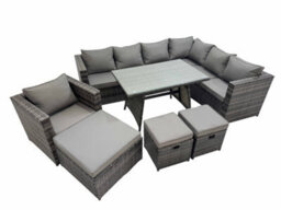 Fimous Rattan Garden Furniture Patio Furniture Sets With Dining Table 3 Stools Dark Grey Mixed - thumbnail 1