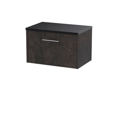 Nuie Hudson Reed Juno Wall Hung 1-Drawer Vanity Unit & Black Worktop, Stylish Countertop Basin Unit In Metallic Slate, 600mm - image 1