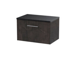 Nuie Hudson Reed Juno Wall Hung 1-Drawer Vanity Unit & Black Worktop, Stylish Countertop Basin Unit In Metallic Slate, 600mm - thumbnail 1