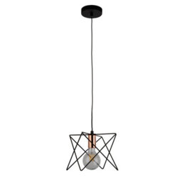 Lighting Collection Geometric Industrial Cage Pendant Light With Copper Tone Socket Detail - thumbnail 3