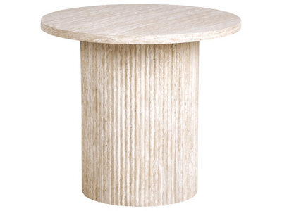 Wyld and Coco Astra Living Round Beige Side Table 50 Cm Diameter, 46 Cm High - Mdf Top With Stone-Like Veneer, Fluted Base - image 1