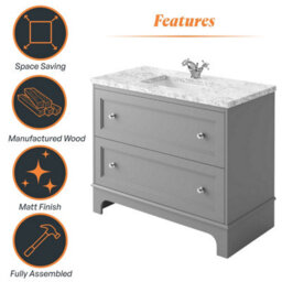 Plum&clay Beckett Light Grey Floor Standing Traditional Bathroom Vanity Unit & Basin (W)1000mm (H)850mm - thumbnail 7