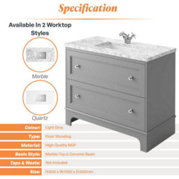 Plum&clay Beckett Light Grey Floor Standing Traditional Bathroom Vanity Unit & Basin (W)1000mm (H)850mm - thumbnail 6