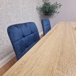 Kosy Koala Oak Effect Wood Dining Set Table With 4 Blue Velvet Chairs Kitchen Furniture - thumbnail 6