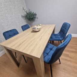 Kosy Koala Oak Effect Wood Dining Set Table With 4 Blue Velvet Chairs Kitchen Furniture - thumbnail 5