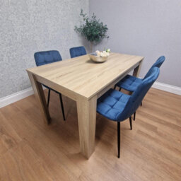 Kosy Koala Oak Effect Wood Dining Set Table With 4 Blue Velvet Chairs Kitchen Furniture - thumbnail 2
