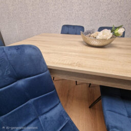 Kosy Koala Oak Effect Wood Dining Set Table With 4 Blue Velvet Chairs Kitchen Furniture - thumbnail 4