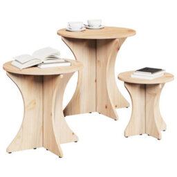 Berkfield Coffee Table 3 Pcs Natural Solid Pine Wood - thumbnail 3