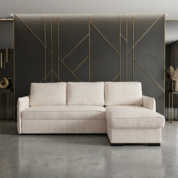 Megan Living Room Corner Sofa Bed With Storage Polyurethane Foam Wave Spring Wooden Frame 220X90X160Cm Cream