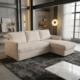 Megan Living Room Corner Sofa Bed With Storage Polyurethane Foam Wave Spring Wooden Frame 220X90X160Cm Cream - thumbnail 3