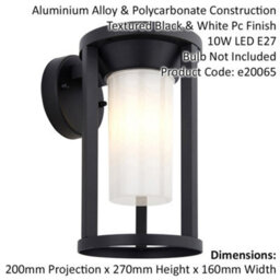 Non Automatic Outdoor Wall Light - Textured Black & White Polycarbonate Shade - thumbnail 2