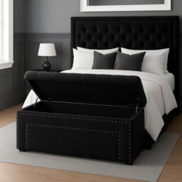 90Cm Duke Ottoman Storage Box -Upholstered Blanket Box - Black Plush Velvet Multifunctional Storage Box - thumbnail 4