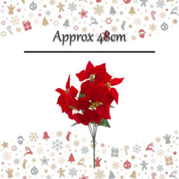 5 Head Poinsettia Bunch Christmas Decoration X 1 48Cm Red, Green - thumbnail 2