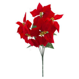 5 Head Poinsettia Bunch Christmas Decoration X 1 48Cm Red, Green - thumbnail 1