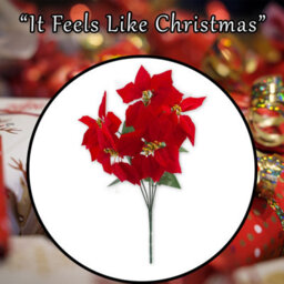 5 Head Poinsettia Bunch Christmas Decoration X 1 48Cm Red, Green - thumbnail 7