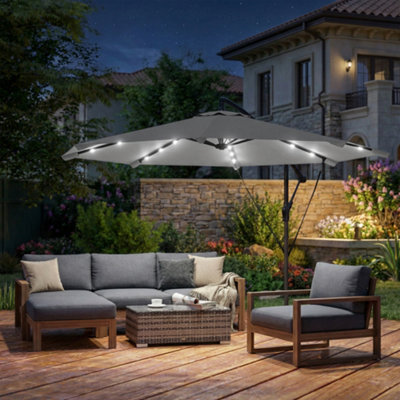 Outsunny 3 M Cantilever Parasol Solar Led Lights, Light Grey - image 1