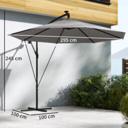 Outsunny 3 M Cantilever Parasol Solar Led Lights, Light Grey - thumbnail 3