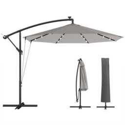 Outsunny 3 M Cantilever Parasol Solar Led Lights, Light Grey - thumbnail 2