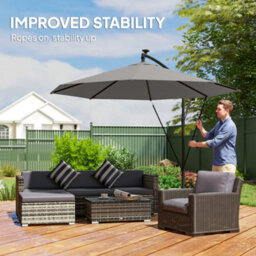 Outsunny 3 M Cantilever Parasol Solar Led Lights, Light Grey - thumbnail 5