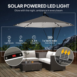 Outsunny 3 M Cantilever Parasol Solar Led Lights, Light Grey - thumbnail 4
