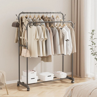 Without Wheels Heavy Duty Double Clothes Rail Hanging Rack Garment Display Stand Shoes - image 1