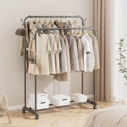 Without Wheels Heavy Duty Double Clothes Rail Hanging Rack Garment Display Stand Shoes - thumbnail 1