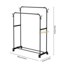 Without Wheels Heavy Duty Double Clothes Rail Hanging Rack Garment Display Stand Shoes - thumbnail 2