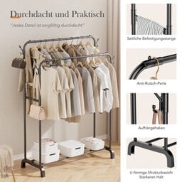 Without Wheels Heavy Duty Double Clothes Rail Hanging Rack Garment Display Stand Shoes - thumbnail 3