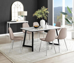 Furniturebox Uk Carson White Marble Effect Dining Table & 6 Cappuccino Corona Silver Chairs - thumbnail 1