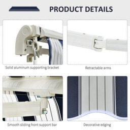 Outsunny Garden Sun Shade Canopy Retractable Awning, 3 X 2.5M, Blue And White - thumbnail 6