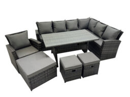 Fimous Rattan Garden Furniture Set Outdoor 10 Seater Patio Dining Corner Sofa Sets With Dining Table Chair Dark Grey Mixed - thumbnail 1
