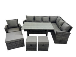 Fimous Rattan Garden Furniture Set Outdoor 10 Seater Patio Dining Corner Sofa Sets With Dining Table Chair Dark Grey Mixed - thumbnail 2