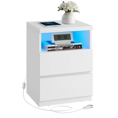 Songmics Kailyn Collection - Nightstand With Adjustable Led Light, Bedside Table With Drawers, Side Table, For Bedroom, Living Room - image 1