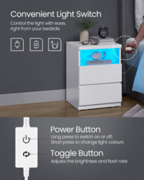 Songmics Kailyn Collection - Nightstand With Adjustable Led Light, Bedside Table With Drawers, Side Table, For Bedroom, Living Room - thumbnail 4