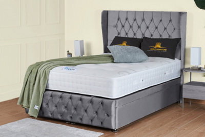 UKBEDFURNITURE Edwina Plush Grey End Opening Divan Ottoman Bed With 54 Inch Headboard & 10 Inch Orthopaedic Mattress - image 1