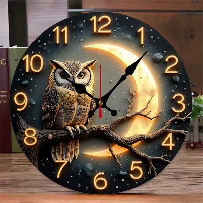 Moonlight Night Wooden Wall Clock Round Silent Hanging Clock For Home Decor - image 1