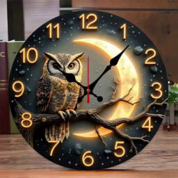 Moonlight Night Wooden Wall Clock  Round Silent Hanging Clock For Home Decor - thumbnail 1