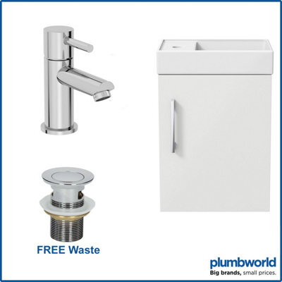 Affine 400mm Bathroom Basin Sink Vanity Unit Wall Hung White Round Mixer Tap Free Waste - image 1