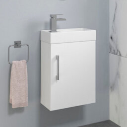 Affine 400mm Bathroom Basin Sink Vanity Unit Wall Hung White Round Mixer Tap Free Waste - thumbnail 2