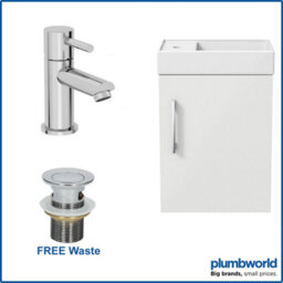 Affine 400mm Bathroom Basin Sink Vanity Unit Wall Hung White Round Mixer Tap Free Waste - thumbnail 1