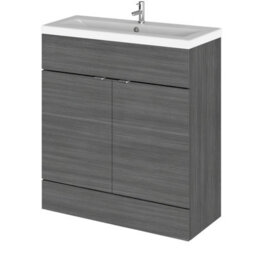 Hudson Reed Fusion Floor Standing 2 Door Vanity Unit & Ceramic Basin, Sink Vanity Unit, Anthracite Woodgrain, 800mm - thumbnail 2