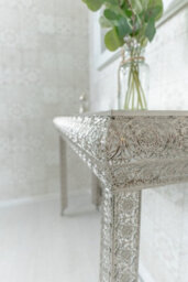 Downton Interiors Silver Embossed Metal Mirrored Glass Console Table - thumbnail 6