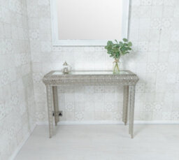 Downton Interiors Silver Embossed Metal Mirrored Glass Console Table - thumbnail 2